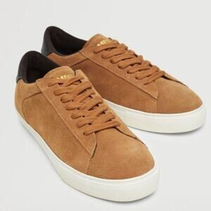Mango Lace-Up Leather Suede Sneakers Sand size 10.5